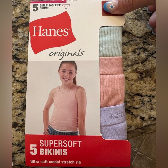 Hanes Supersoft Underwear Pink Purple Girls ribbed panties NEW Size 8 - Picture 1 of 7